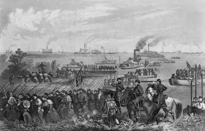 Landing of Troops on Roanoke Island, Burnside Expedition, 8th February 1862, engraved by George E. Perine by William Momberger